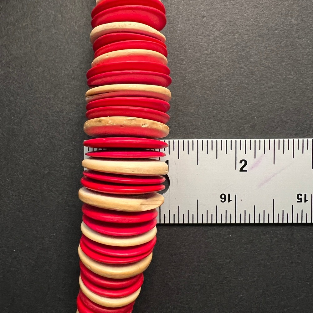 Vintage Wooden Disc Necklace Chunky Red Cream Natural Boho Graduated Choker - Picture 8 of 10